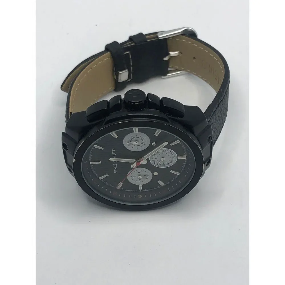Vince Camuto Unisex Black Leather Digital Black Dial Quartz Genuine Watch OP199